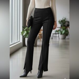 Forever 21 Faux Suede Black Flare front slits Stretch Pants Size XS